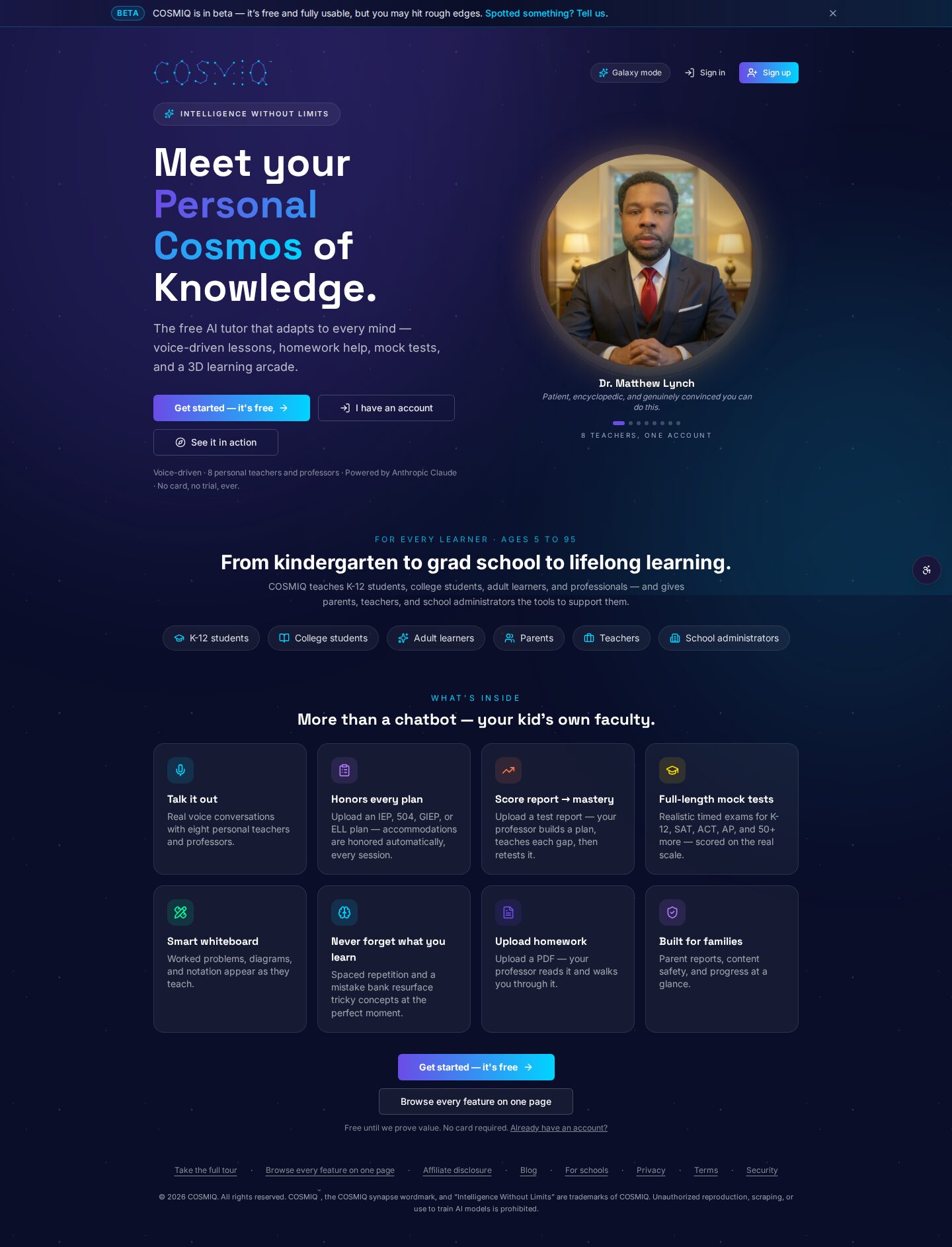 COSMIQ — Home — COSMIQ landing page