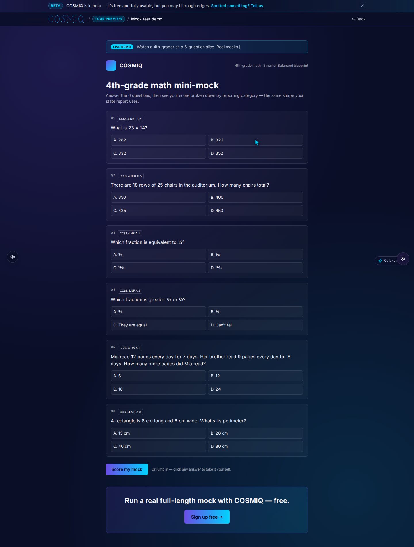COSMIQ — Demo — Mini mock test