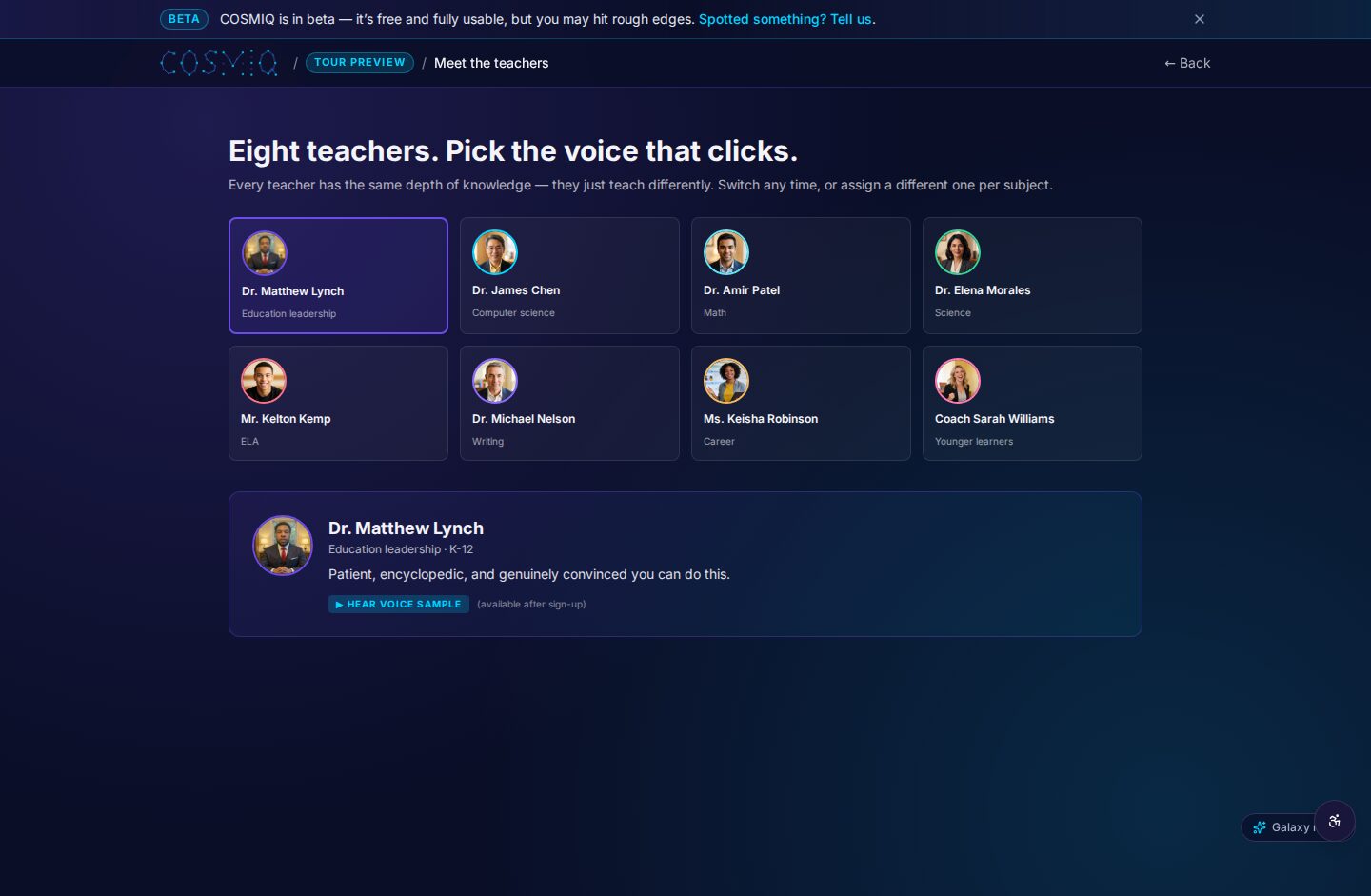 COSMIQ — Demo — Teacher personas